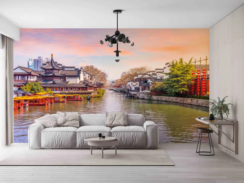 City Paper Craft, View Wall Print, Wallpaper Patent, Nature Wall Mural, Nanjing The Qinhuai River Wall Painting, Wallpaper Art, View Art, - 2