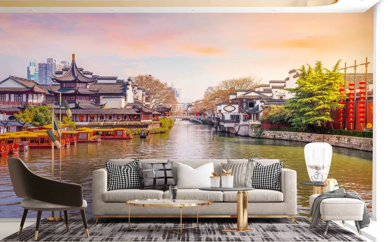 City Paper Craft, View Wall Print, Wallpaper Patent, Nature Wall Mural, Nanjing The Qinhuai River Wall Painting, Wallpaper Art, View Art, - 8