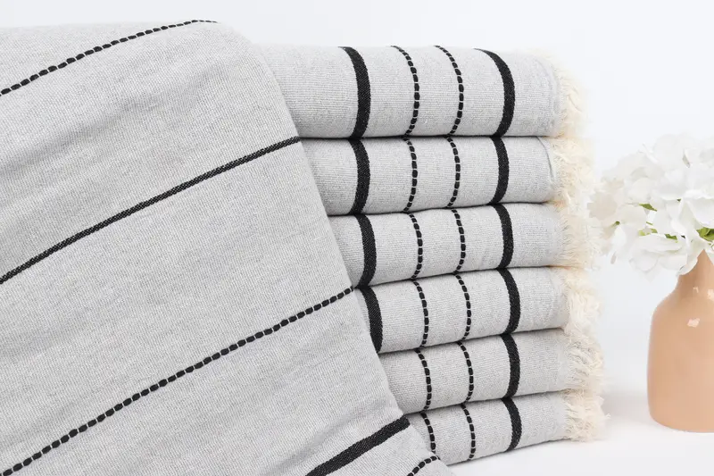 Striped Towel Light Gray-Black Cotton 40x71 Inches