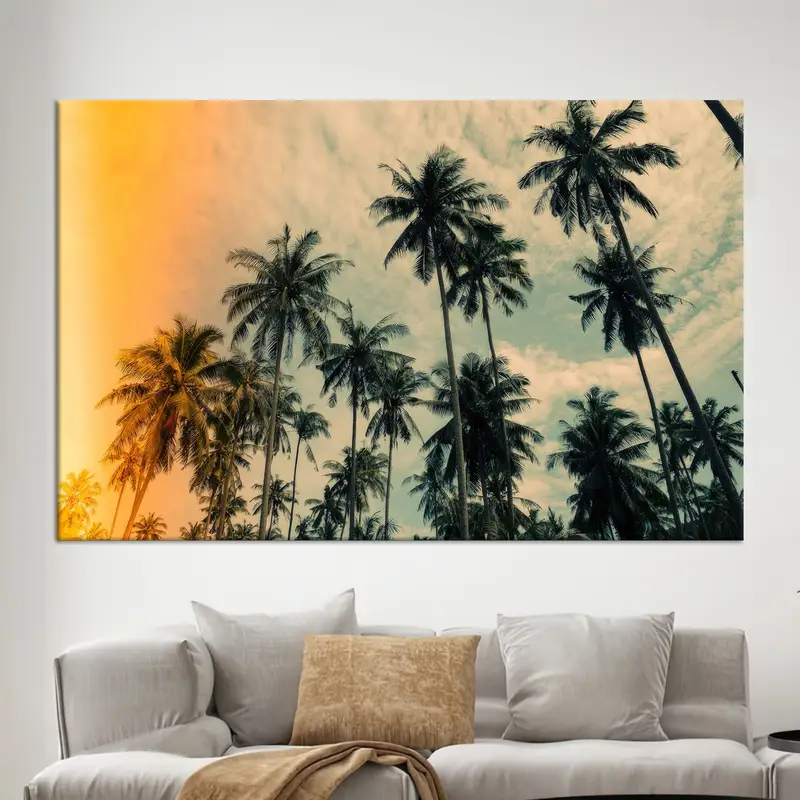 Lienzo impreso con palmeras costeras modernas, arte de pared moderno