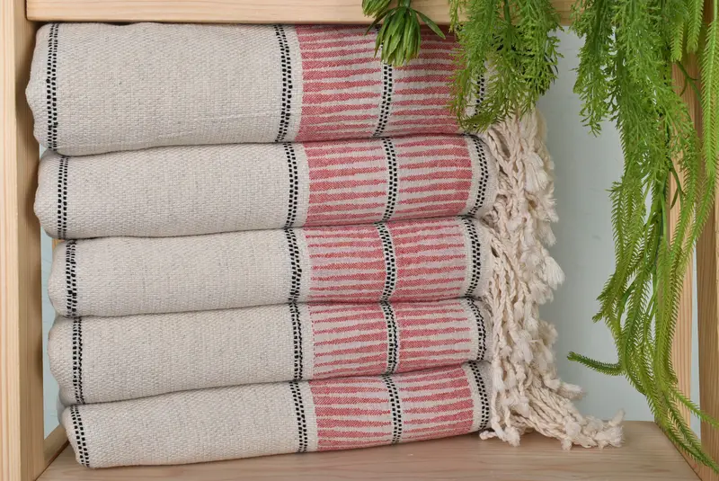 40x71 Red Linen Towel, Bath Towel, Organic Cotton/Linen