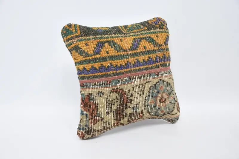 12x12 Orange Pillow, Comfy Throw Cushion, Boho Pillow Sham Cover, Home Decor Pillow, Accent Throw Pillow Sham, Handmade Kilim Cushion, Pillow Sham - 3