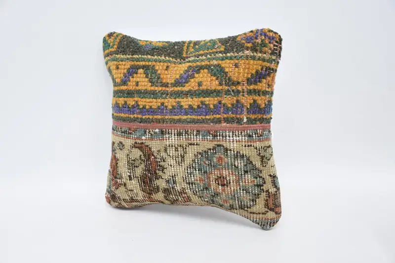 12x12 Orange Pillow, Comfy Throw Cushion, Boho Pillow Sham Cover, Home Decor Pillow, Accent Throw Pillow Sham, Handmade Kilim Cushion, Pillow Sham - 4