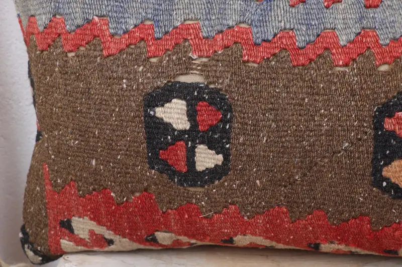 Decorative Throw Cushion Case, Vintage Kilim Pillow, Kilim Pillow Cover, Home Decor Pillow, Armchair Cushion, Pillow, 12x36 Brown Pillow Cover - 3