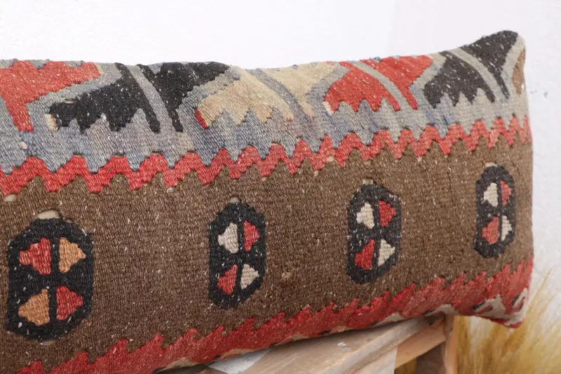 Decorative Throw Cushion Case, Vintage Kilim Pillow, Kilim Pillow Cover, Home Decor Pillow, Armchair Cushion, Pillow, 12x36 Brown Pillow Cover - 5