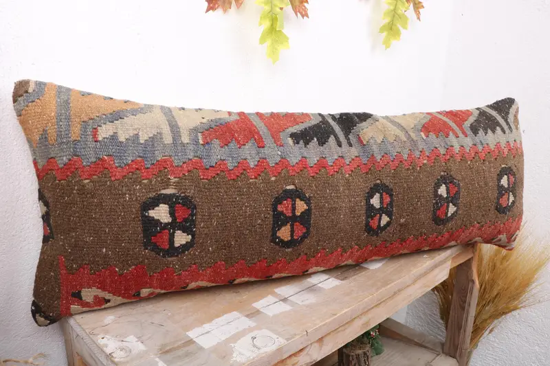 Decorative Throw Cushion Case, Vintage Kilim Pillow, Kilim Pillow Cover, Home Decor Pillow, Armchair Cushion, Pillow, 12x36 Brown Pillow Cover - 4