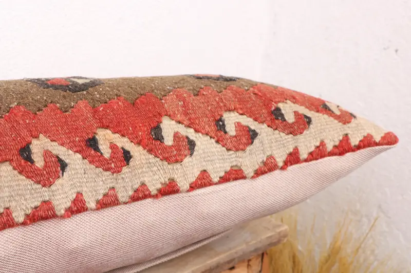 Decorative Throw Cushion Case, Vintage Kilim Pillow, Kilim Pillow Cover, Home Decor Pillow, Armchair Cushion, Pillow, 12x36 Brown Pillow Cover - 6