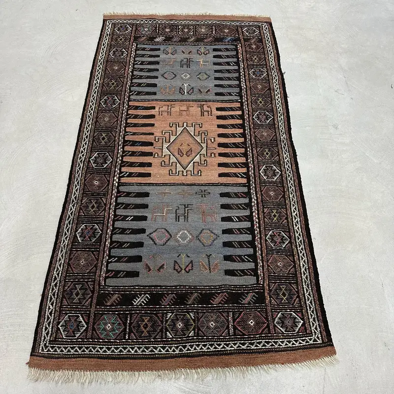 Kahverengi ve Mor Halı, 3x5,8 ft Geometrik Çiçek Desenli