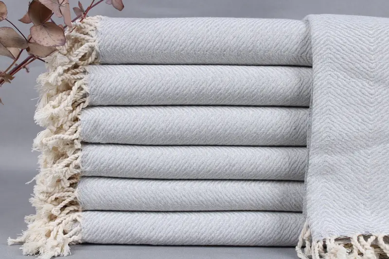 Personalized Turkish Towel, Light Gray, Chevron Pattern, 40x71 Inches