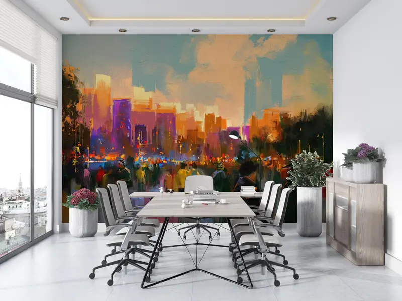 View Wall Print, People In A City Park Wall Mural, City View Wall Painting, Cityscape Wall Stickers, Stylish 3D Wallpaper, - 3