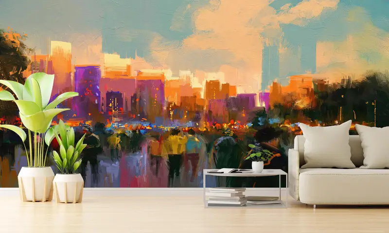 View Wall Print, People In A City Park Wall Mural, City View Wall Painting, Cityscape Wall Stickers, Stylish 3D Wallpaper, - 5