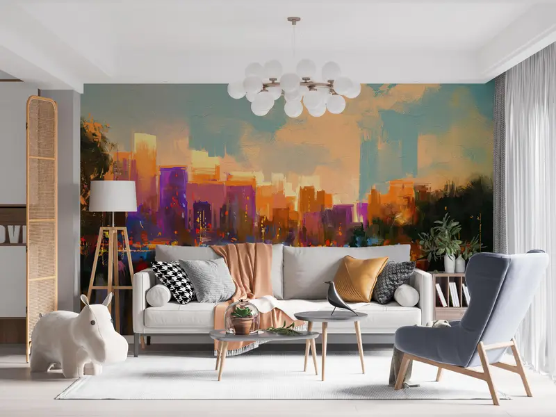View Wall Print, People In A City Park Wall Mural, City View Wall Painting, Cityscape Wall Stickers, Stylish 3D Wallpaper, - 4