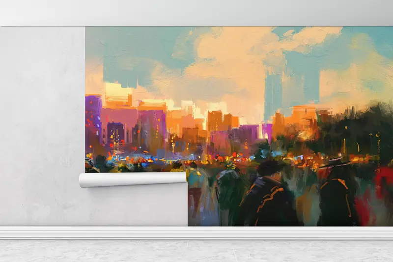 View Wall Print, People In A City Park Wall Mural, City View Wall Painting, Cityscape Wall Stickers, Stylish 3D Wallpaper, - 7