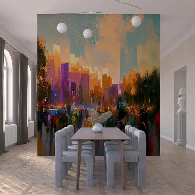 View Wall Print, People In A City Park Wall Mural, City View Wall Painting, Cityscape Wall Stickers, Stylish 3D Wallpaper, - 8