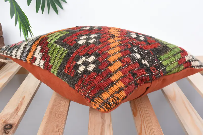 Pillow for Couch, Wholesale Cushion, Ethnical Kilim Rug Pillow, 14x14 Red Pillow, Farmhouse Pillow Case, Cushion Case, Boho Pillow - 6