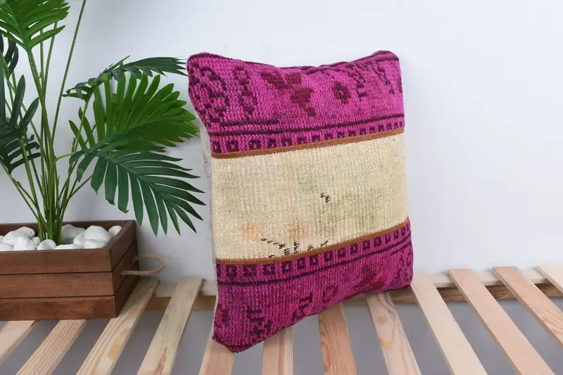 Boho Pillow, Antique Pillows, Aztec Cushion Cover, Kilim Pillow Cover, Sofa Bolster Pillow Cover, Cushion Case, 18x18 Pink Pillow Case - 4