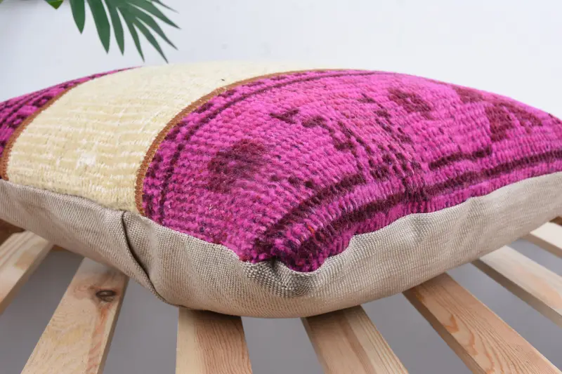 Boho Pillow, Antique Pillows, Aztec Cushion Cover, Kilim Pillow Cover, Sofa Bolster Pillow Cover, Cushion Case, 18x18 Pink Pillow Case - 6