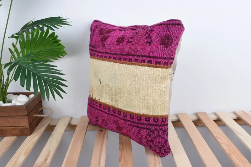 Boho Pillow, Antique Pillows, Aztec Cushion Cover, Kilim Pillow Cover, Sofa Bolster Pillow Cover, Cushion Case, 18x18 Pink Pillow Case - 5