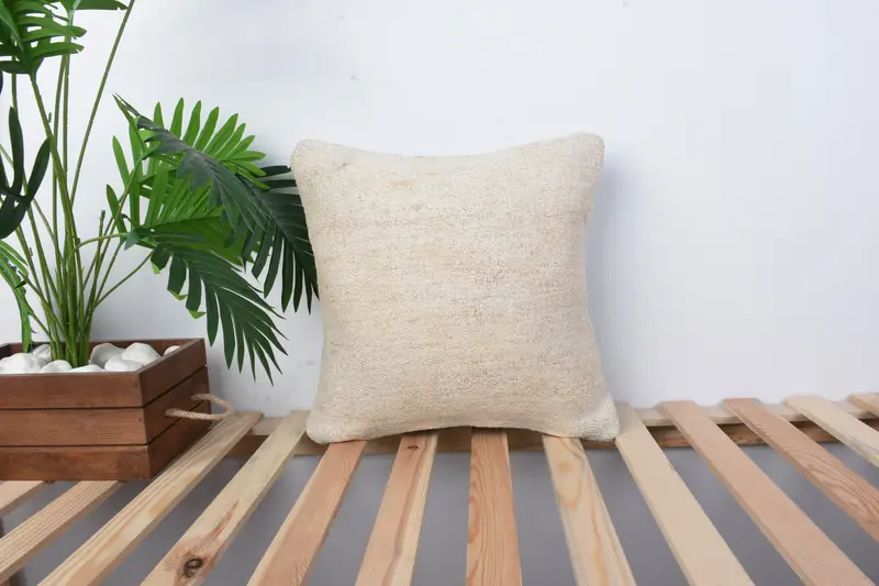 Kilim Pillow, 16x16 White Cushion Case, Ethnic Throw Cushion Case, Accent Pillow Cover, Pillow Case, Vintage Kilim Pillow, Ethnical Kilim Rug Pillow - 1