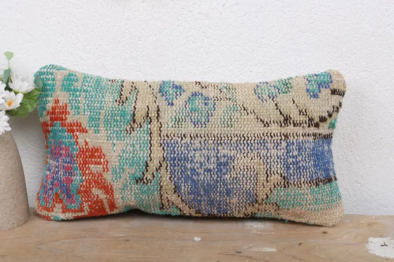 Car Pillow Cover, 8x16 Blue Pillow Case, Interior Designer Pillow, Kilim Cushion Sham, Pillow Cover, Vintage Kilim Throw Pillow, Hippie Throw Pillow - 2