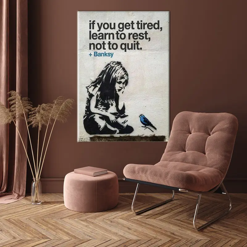Banksy Girl and Blue Bird Quote, Street Art Banksy Girl and Blue Bird, Banksy Canvas Art Print, Inspirational Quote, Office Wall Art, Canvas - 3