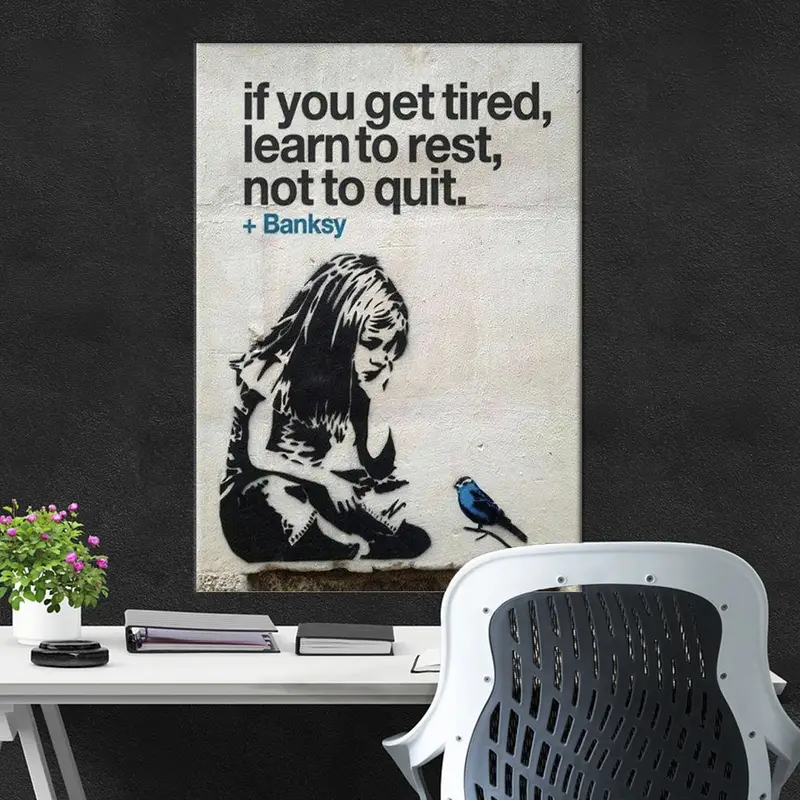 Banksy Girl and Blue Bird Quote, Street Art Banksy Girl and Blue Bird, Banksy Canvas Art Print, Inspirational Quote, Office Wall Art, Canvas - 2