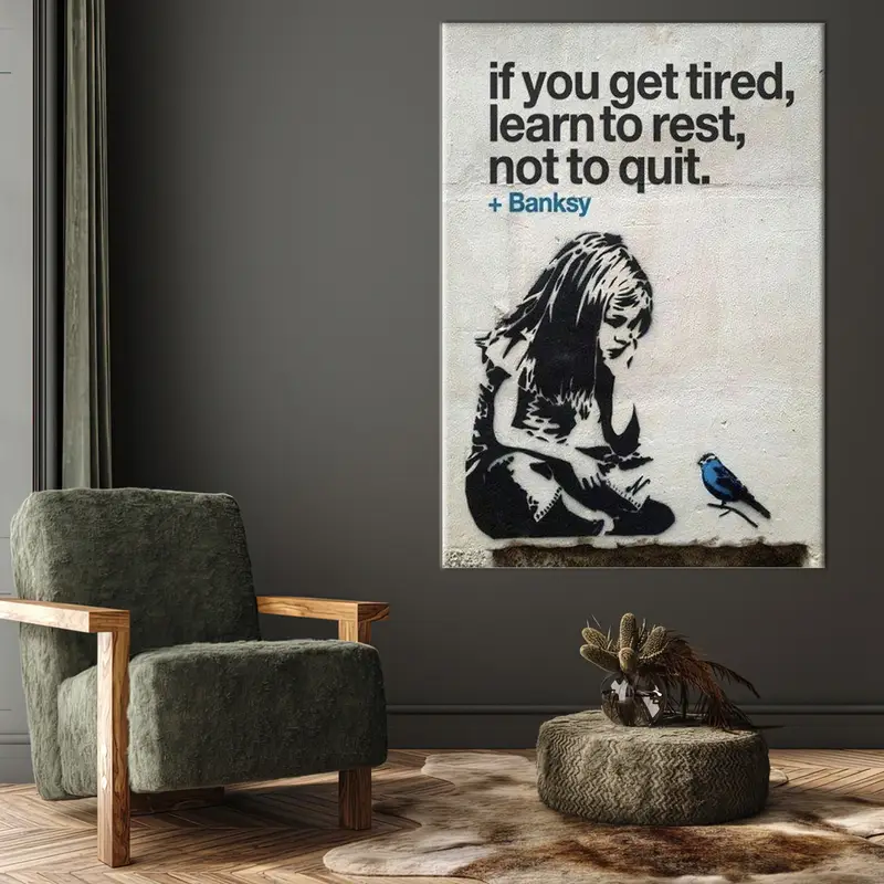 Banksy Girl and Blue Bird Quote, Street Art Banksy Girl and Blue Bird, Banksy Canvas Art Print, Inspirational Quote, Office Wall Art, Canvas - 4