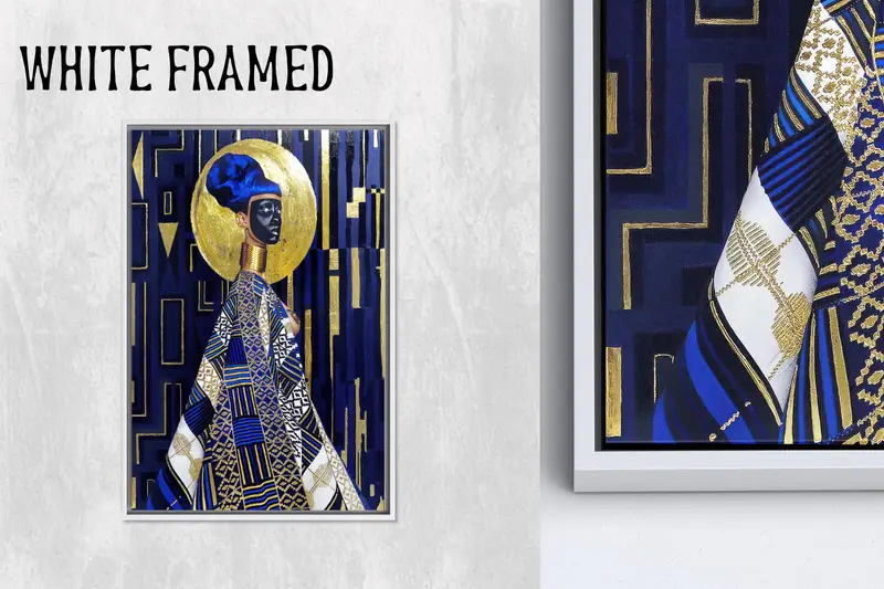 Siyah Kadın için Modern Lüks Altın ve Mavi Kanvas Tablo