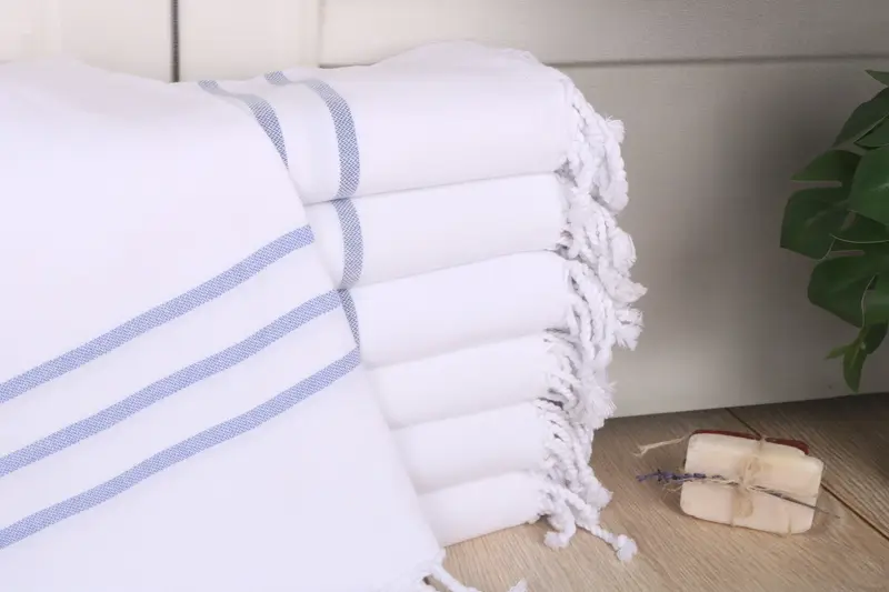 Striped Towel Beach Turkish Cotton Denim Blue, 70x40 Inches