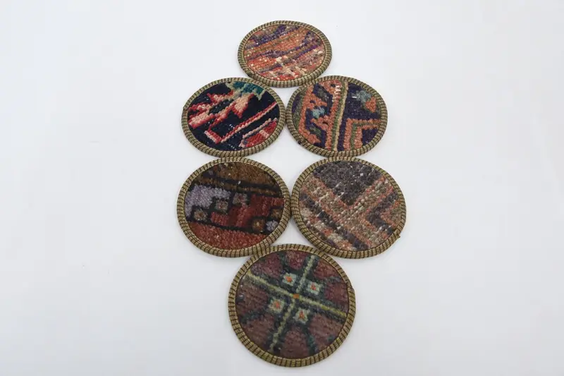 ボヘミアンラウンドコースター 赤と銅のエスニックコースター