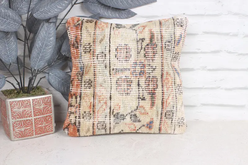 12x12 Beige Pillow Cover, Antique Pillows, Traditional Pillow Case, Pillow for Couch, Cushion Cover, Boho Pillow Sham Cover - 1