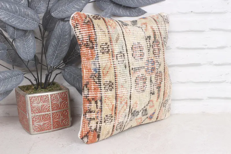 12x12 Beige Pillow Cover, Antique Pillows, Traditional Pillow Case, Pillow for Couch, Cushion Cover, Boho Pillow Sham Cover - 4