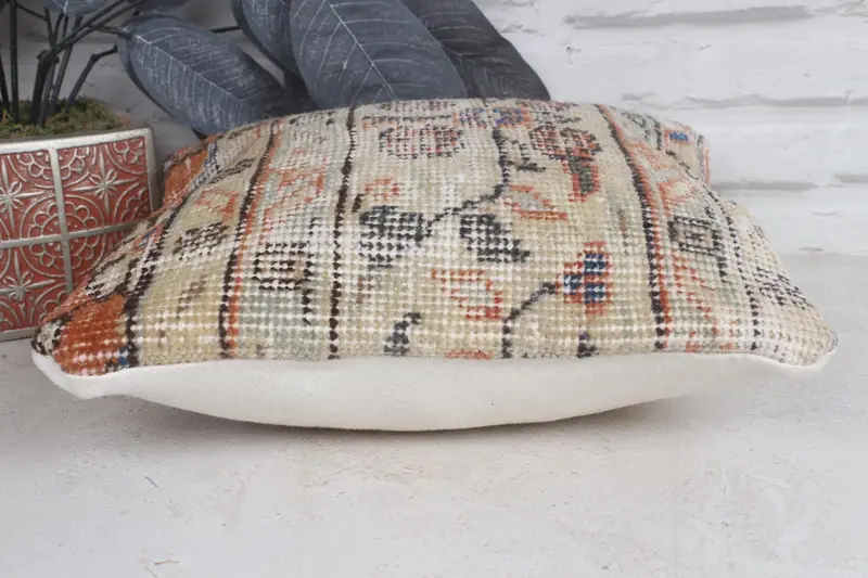 12x12 Beige Pillow Cover, Antique Pillows, Traditional Pillow Case, Pillow for Couch, Cushion Cover, Boho Pillow Sham Cover - 5