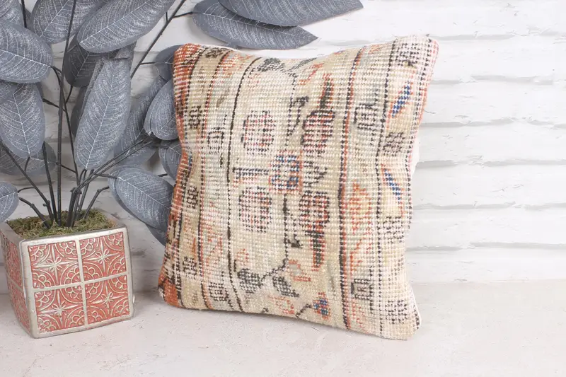 12x12 Beige Pillow Cover, Antique Pillows, Traditional Pillow Case, Pillow for Couch, Cushion Cover, Boho Pillow Sham Cover - 3