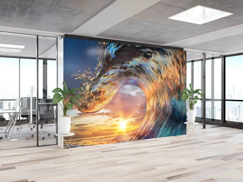 Basılı Duvar Kağıdı: Deniz Crest Manzarasında Gün Batımı Işığı