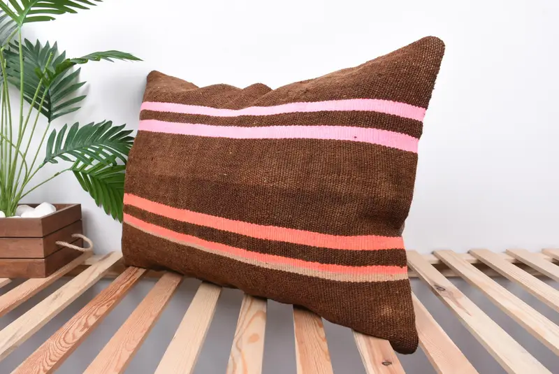 20x28 Brown Cushion, Bolster Throw Cushion Cover, Pillow, Art Deco Cushion, Interior Designer Pillow, Pillow for Sofa, Kilim Pillow Cover - 5