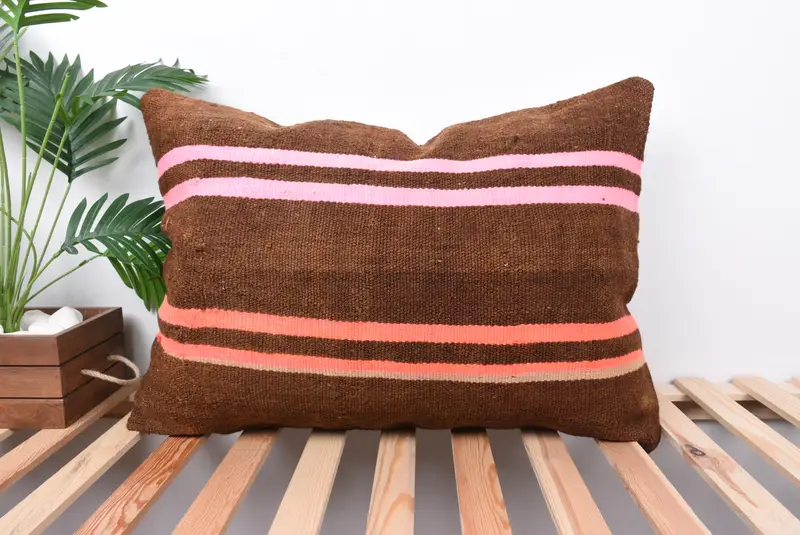 20x28 Brown Cushion, Bolster Throw Cushion Cover, Pillow, Art Deco Cushion, Interior Designer Pillow, Pillow for Sofa, Kilim Pillow Cover - 1