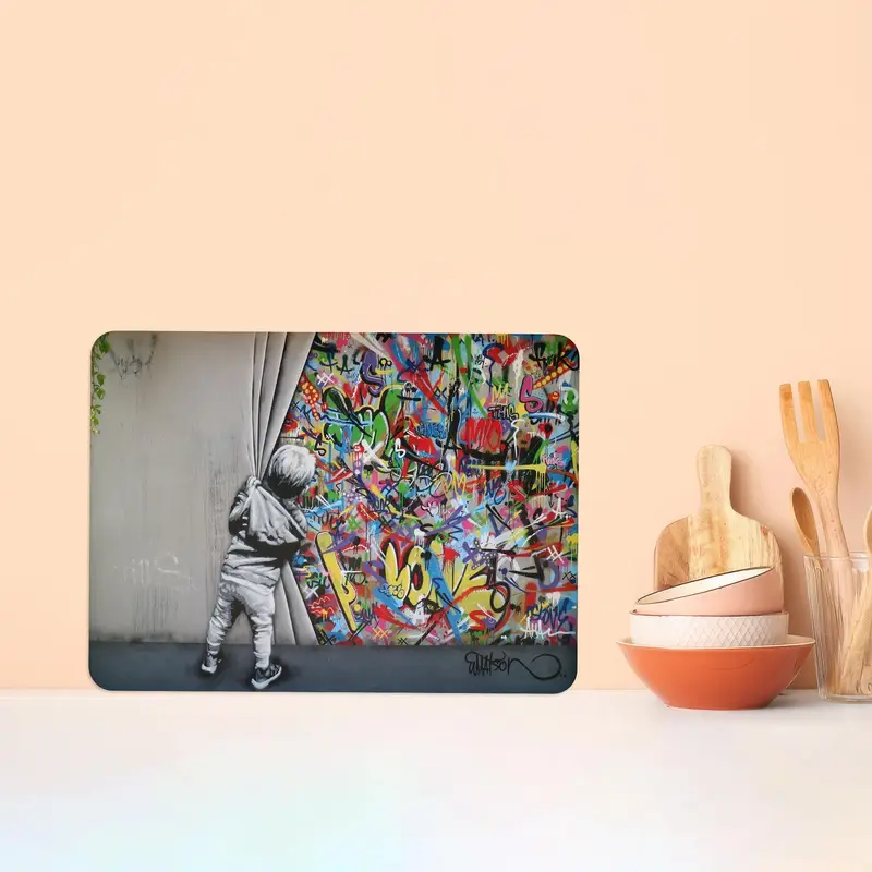 Graffiti-Inspired Glass Cutting Board with Tempered Safety Design