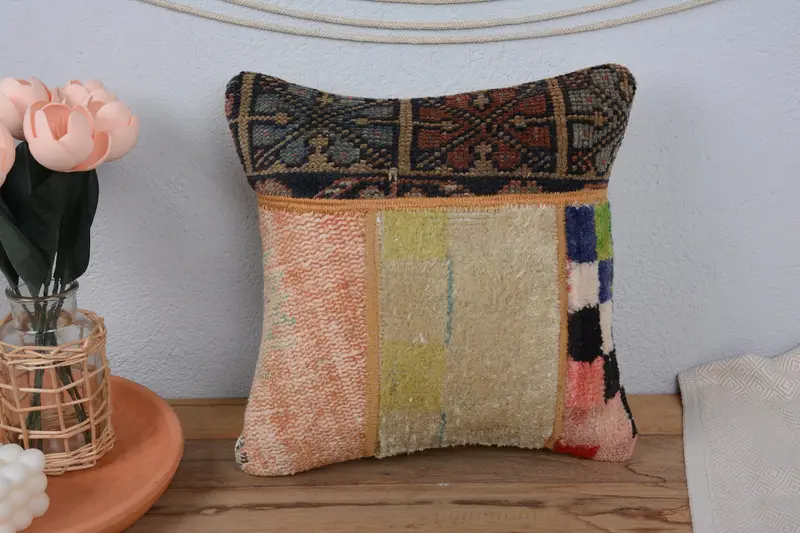 14x14 Red Cushion Cover, Comfy Throw Pillow Cover, Interior Designer Pillow, Vintage Kilim Throw Pillow, Pillow Cover, Kilim Pillow - 2