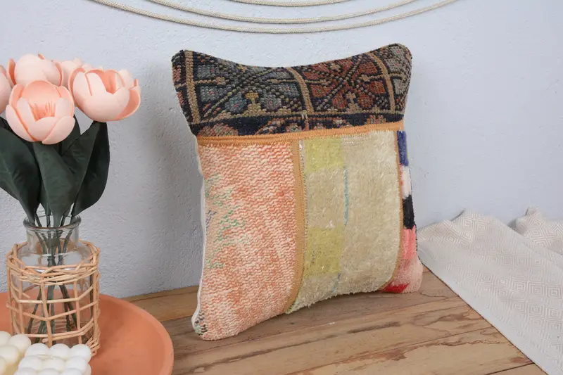 14x14 Red Cushion Cover, Comfy Throw Pillow Cover, Interior Designer Pillow, Vintage Kilim Throw Pillow, Pillow Cover, Kilim Pillow - 1