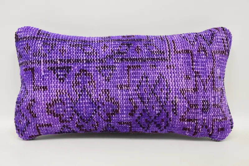 Throw Purple Cushion Case, Handwoven Antique Plaid Rectangle New Home Gift Cushion - 1