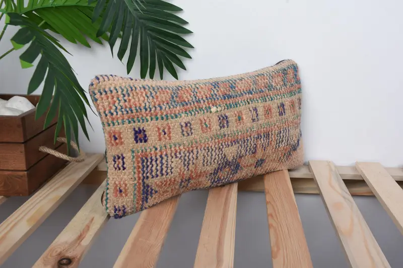 Anatolian Pillow Sham, Interior Designer Pillow, Kilim Pillow, Ethnical Kilim Rug Pillow, 8x16 Blue Pillow Sham, Wholesale Pillow Sham, Pillow Cover - 4
