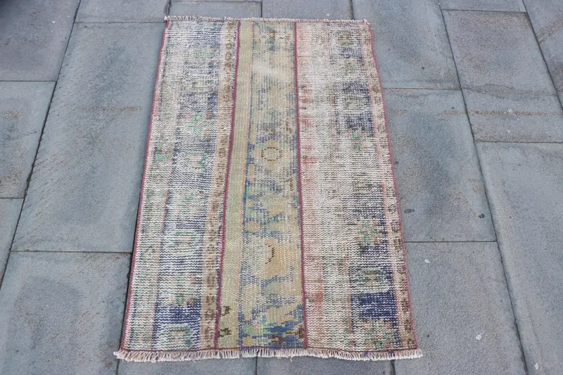 2.1x3.4 ft Rug, Vintage Turkish Rug, Oushak Blue Animal Print Rug - 1