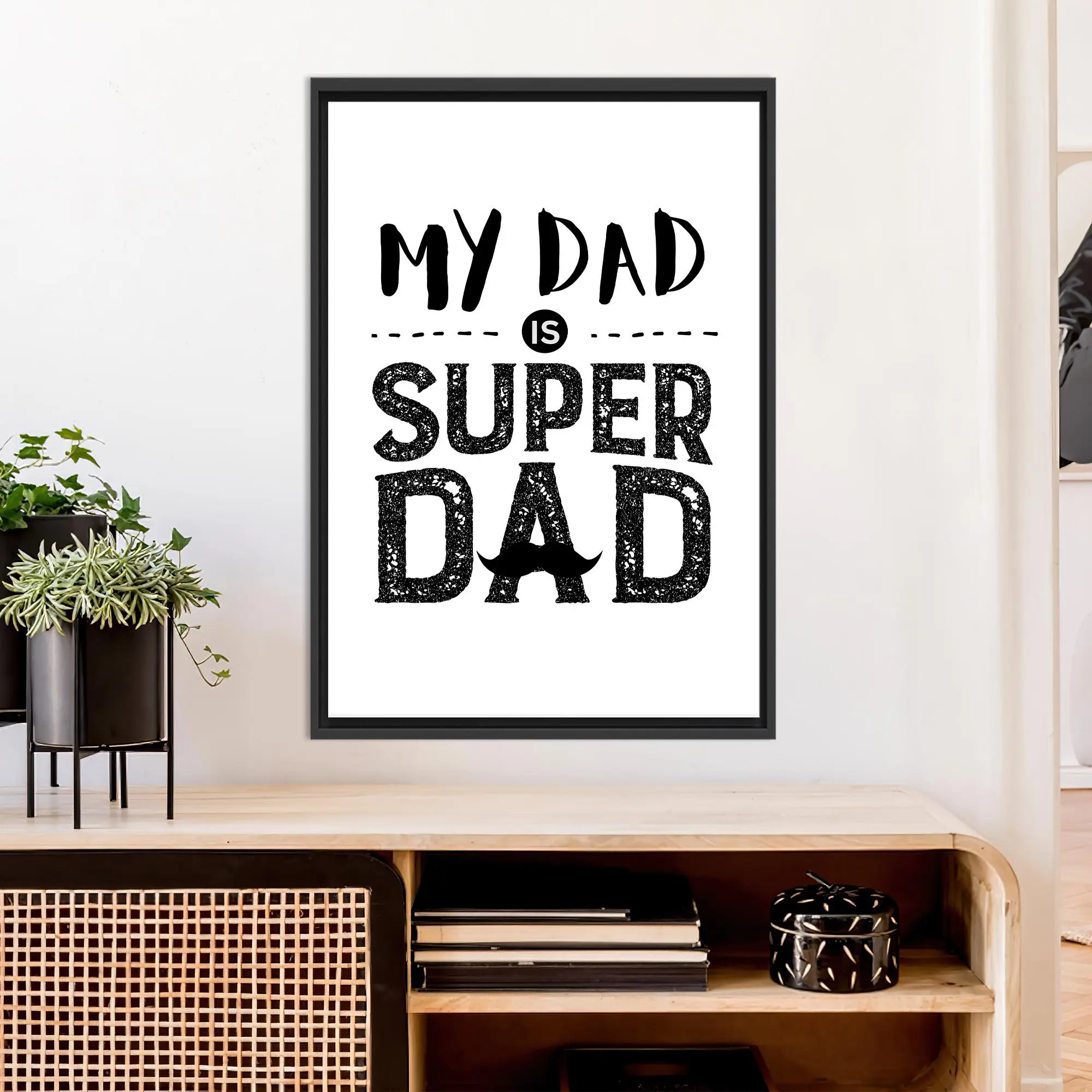 Black and White Super Dad Canvas Print, Father's Day Gift, Dad Room Decor - 1