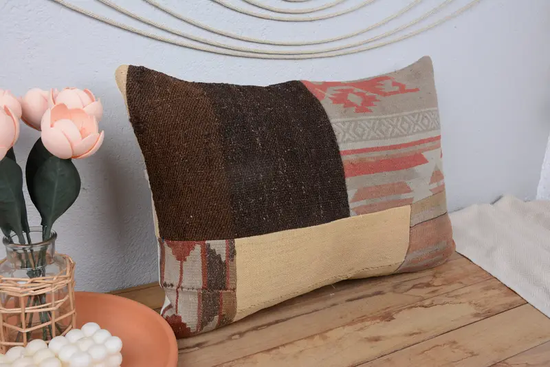 Farmhouse Cushion Cover, 16x24 Brown Pillow, Antique Pillows, Pillow Sham, Boho Pillow Sham Cover, Designer Throw Pillow Cover, Turkish Kilim Pillow - 1