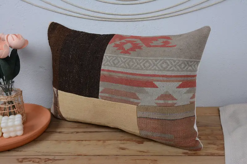 Farmhouse Cushion Cover, 16x24 Brown Pillow, Antique Pillows, Pillow Sham, Boho Pillow Sham Cover, Designer Throw Pillow Cover, Turkish Kilim Pillow - 4