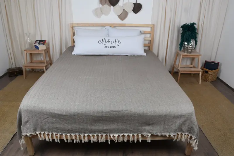 Turkish Bedcover, Turkish Bedspread, Embroidered Bedspread, 100x80 Cotton Herringbone Towel, Woven Blanket, Decorative Blanket, Bridal Shower Gift - 7