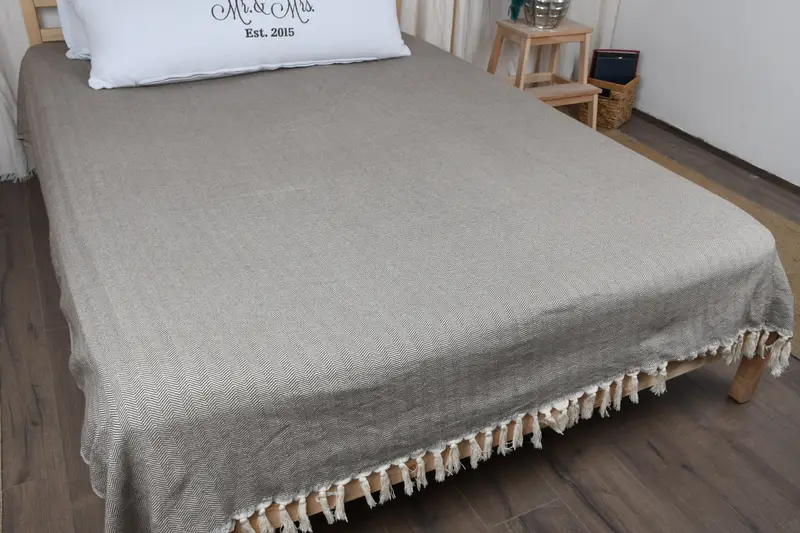 Turkish Bedcover, Turkish Bedspread, Embroidered Bedspread, 100x80 Cotton Herringbone Towel, Woven Blanket, Decorative Blanket, Bridal Shower Gift - 8