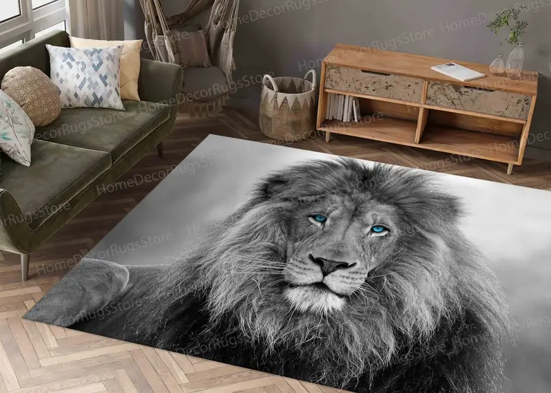 Bedruckter Teppich „Lion Majesty“: Wildtier-Design für moderne Lofts