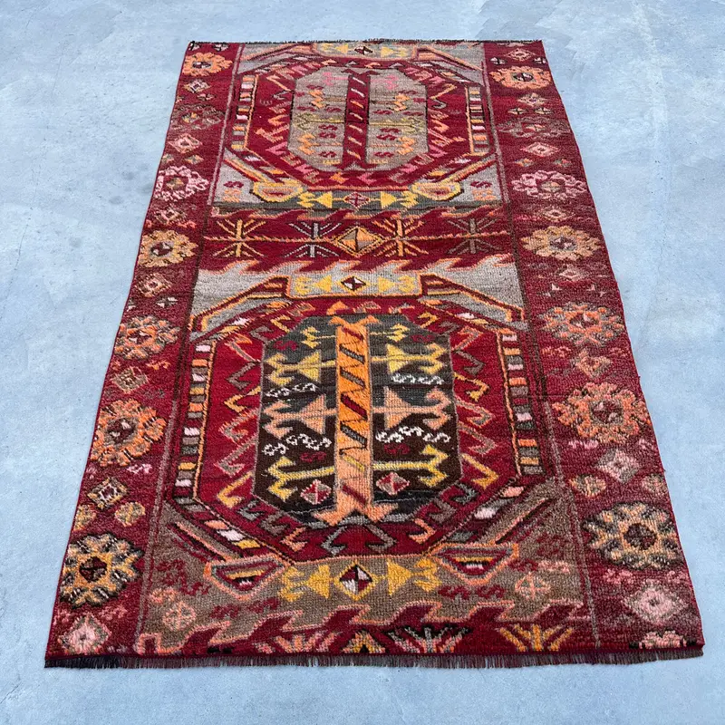 Vintage Accent Halı, 3.2x5.2 ft Türk Halısı, Turuncu Oryantal Yün Halı - 1